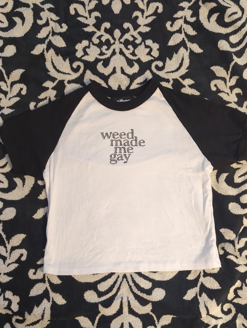 'Weed Made Me Gay' Black Gemstone Gotham Baby Tee XL NWOT